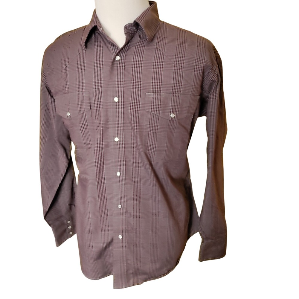 VINTAGE Wrangler Mens Shirt Purple Checked Pearl-Snap Western No Size Tag (XL?)